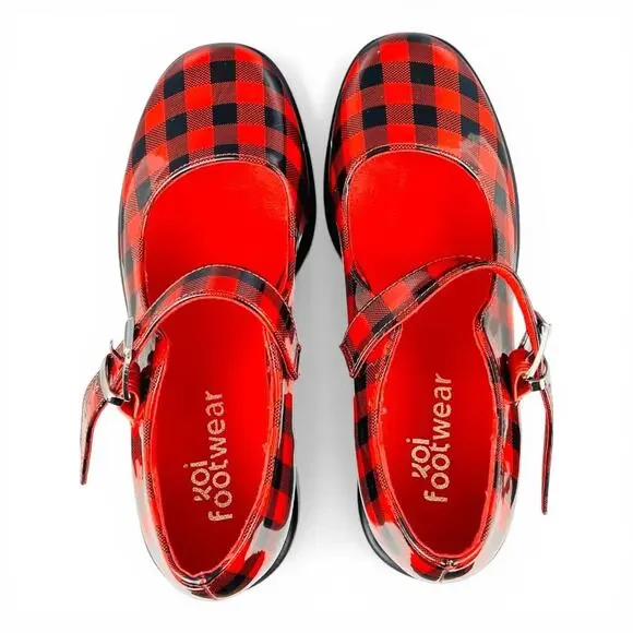 Koi Footwear Red Black Plaid Platform Mary Jane Chunky Lug Heel Size EU 36 - Picture 7 of 8